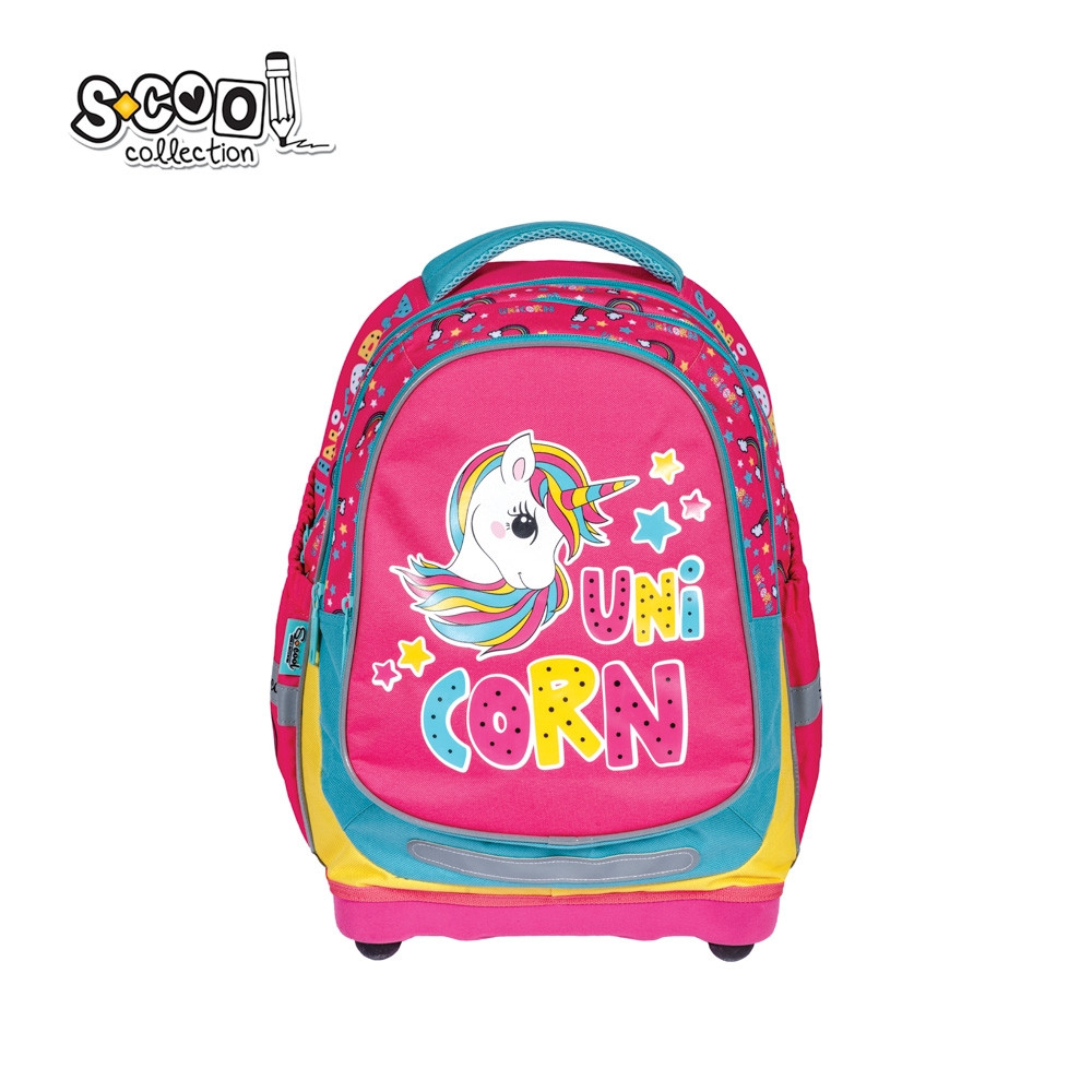 Ghiozdan anatomic, imprimeu multicolor UNICORN, 2 compartimente, bretele buretate, 38x39x19.5 cm - imagine 10